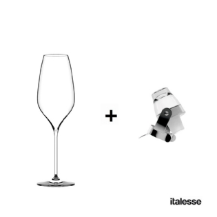Kit Champagne ITALESSE: RICHARD JUHLIN OPTIMUM (6 Taças) + uma Rolha OCEAN STOPPER QUICK Transparente